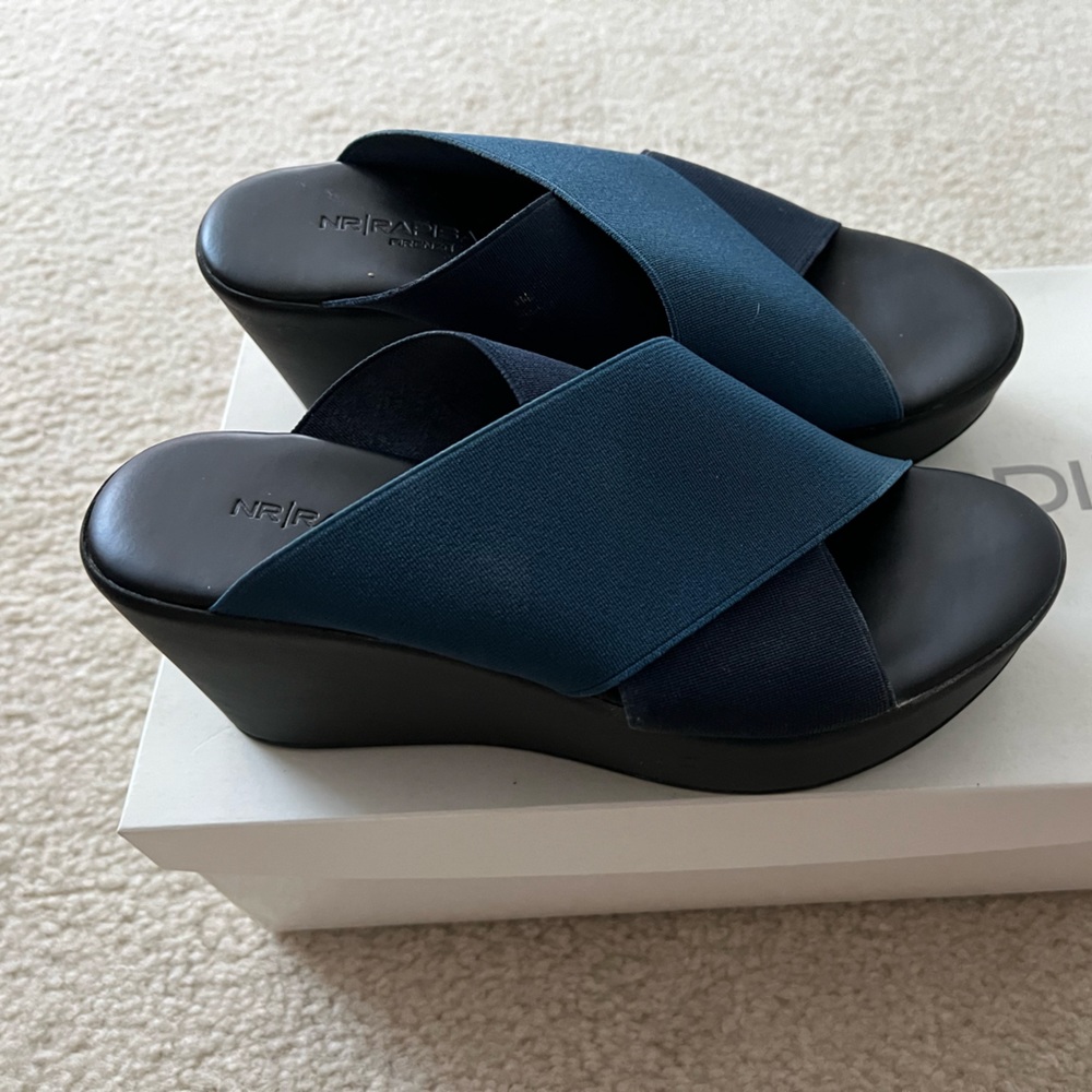 X-strap wedge. Worn one time.